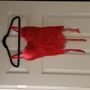 Victoria's Secret Size 36C/D80 Red Lace Floral Garter Bustier Corset